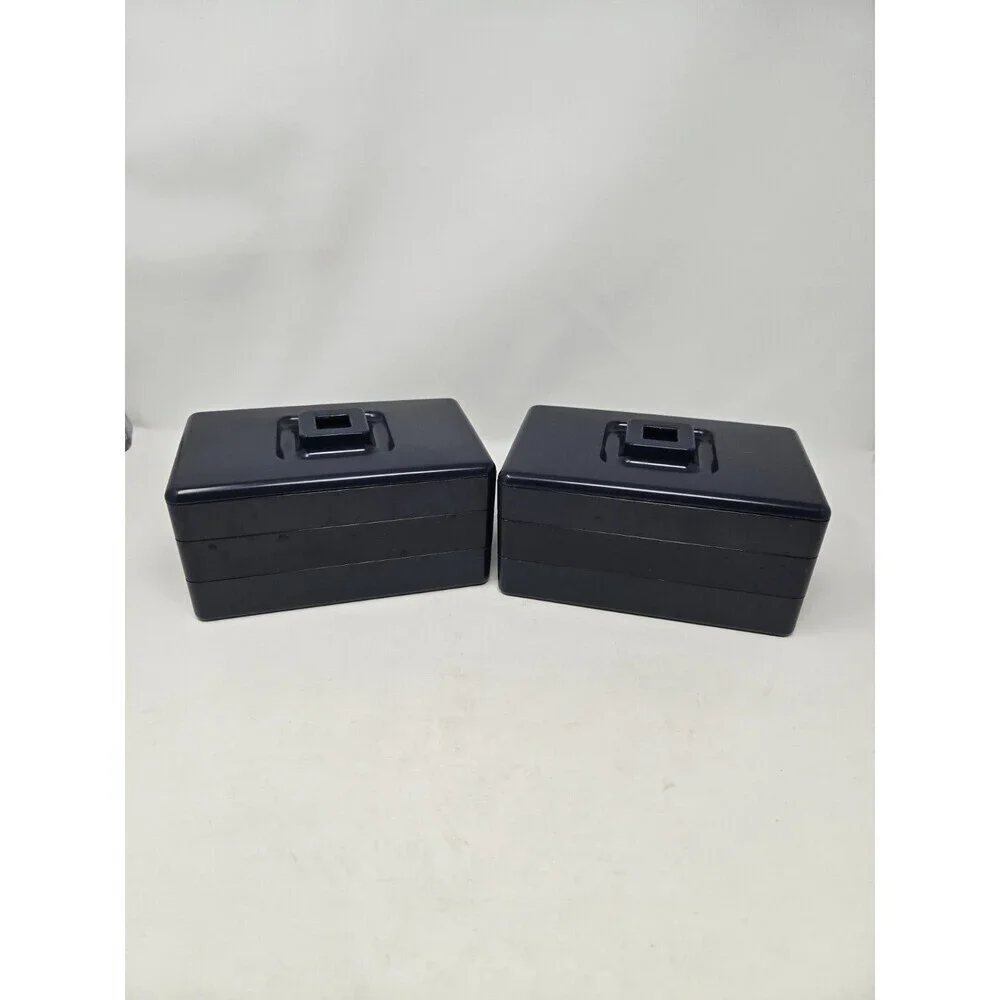 VINTAGE TUPPERWARE 4 PIECE STACKABLE JEWELRY DESK ORGANIZER NAVY BLUE SET OF 2
